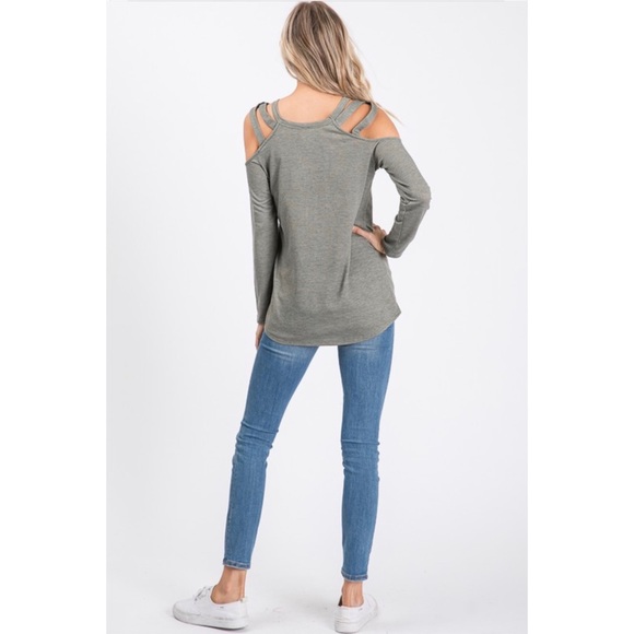 Olive Cold Shoulder Long Sleeve Top - Picture 6 of 7
